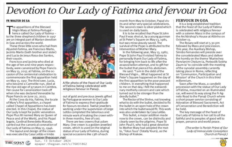 Devotion to our Lady of Fatima Nov 2024